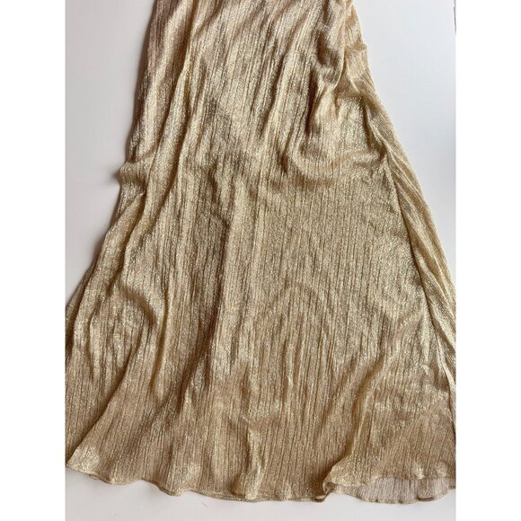 DRESS THE POPULATION Savannah Gold Lame One Shoulder Bow Gown Maxi Dress, Size S - Picture 8 of 13